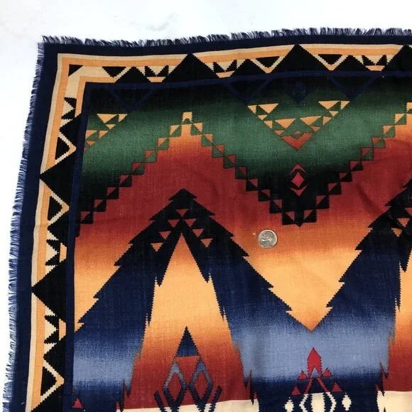 Vintage Ralph Lauren Wool Aztec Southwest Native Print Square Scarf Japan - Picture 5 of 13